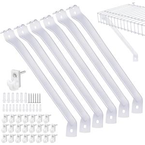 6-Pack 12-Inch Support Brackets for Wire Shelving Wire Shelf Brackets + 24 Pcs Wire Shelf Clips, with Anchors and Pins for Installation Wire Shelving Support Brackets for Support Closet Wire