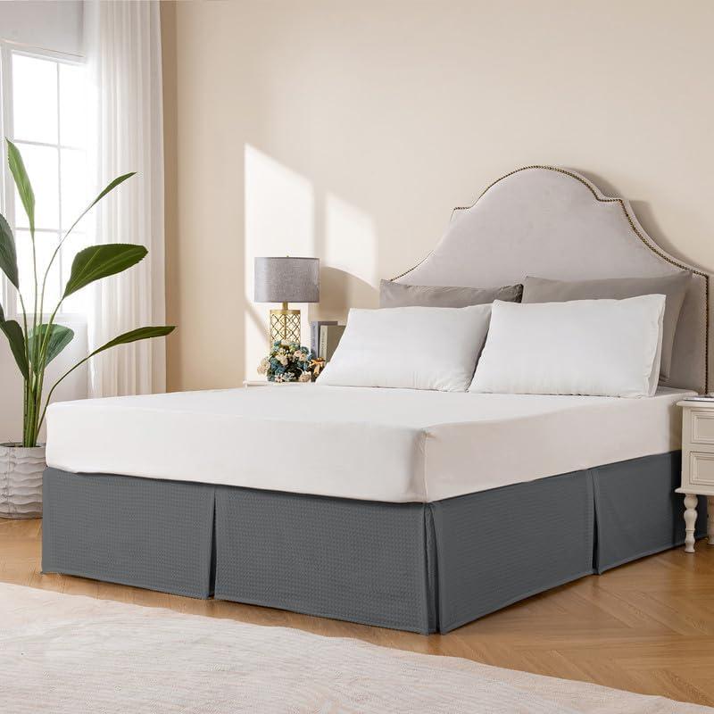 MIYE Pleated Waffle Weave Bed Skirt, Tailored Dust Ruffle 18 Inch Drop Easy Fit, Machine Washable (Dark Grey, TwinXL - 18" Drop) 