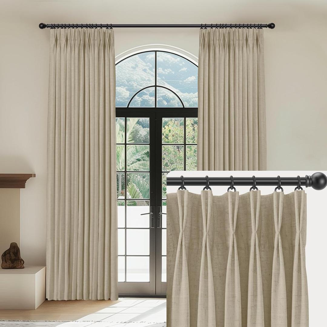 Linen Pinch Pleated Curtains Blackout 100% Black Out Curtains 84 Inches Long 2 Panels with Hooks, Thermal Insulated Pinch Pleat Drapes for Bedroom, 40Wx84L, Grey Beige Linen Pinch Pleated Curtains Blackout 100% Black Out Curtains 84 Inches Long 2 Panels with Hooks, Thermal Insulated Pinch Pleat Drapes for Bedroom, 40Wx84L, Grey Beige