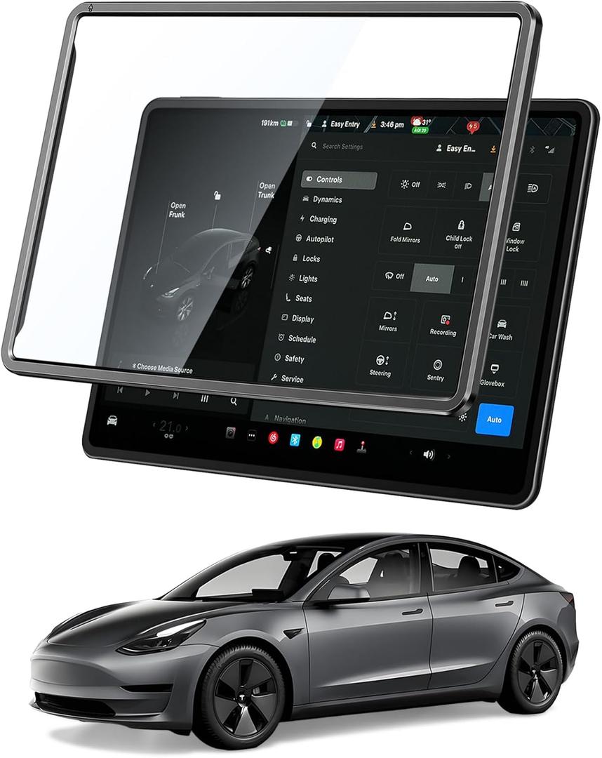 Tempered Glass Screen Protector For Tesla Model Y Accessories(2020~2024)& 2017-2023 Model 3 Accessories - [No More Glare& Fingerprint] -No Bubble Tempered Glass Case, HD & 9H Anti-scratch
