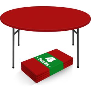 Moosfor Round Spandex Tablecloth 4 Pack, Elastic Fitted Waterproof Tablecloths for 57"-68" Tables, Stretch Washable Picnic Table Cover for Camping, Dining, Indoor and Outdoor, Red