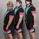 UOUA 80s Outfit for Men 90s Color Block Costumes 2 Piece Retro Short Sleeve Jacket & Shorts Set for Party (M)