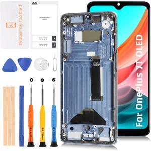 for OnePlus 7T 2019 1+7T 6.55inch OLED LCD Screen Display with Glacier Blue Frame Replacement Touch Digitizer Assembly Kit