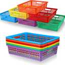Ripeng 24 Pcs Bulk Plastic Baskets Classroom Storage Baskets with Handles Colorful Neon Storage Bins Teacher Stackable Desktop Organizer Tray for Classroom Kids Room Home Drawer, 13.6" x 10" x 3"