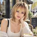 12inch Blonde Highlight Layered Bob Wig With Bangs For Women