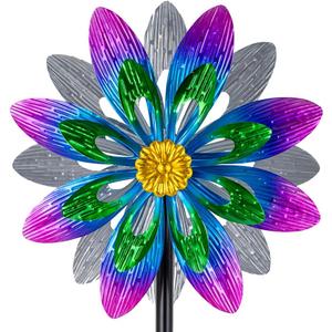 360°Metal Wind Spinner Outdoor,13”Double Wind Sculptures Garden Pinwheels with Metal Stak,Waterproof Pinwheels Large Wind Spinner for Yard and Garden（Purple）