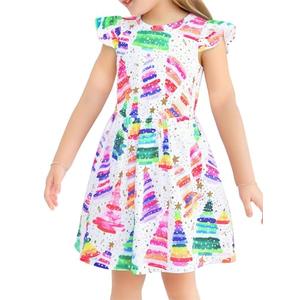 tagyum Girl Christmas Dress A Line Casual Dresses Toddler Santa Xmas Tree Candy Cane Dress Kids Knee Length Dresses White, 110