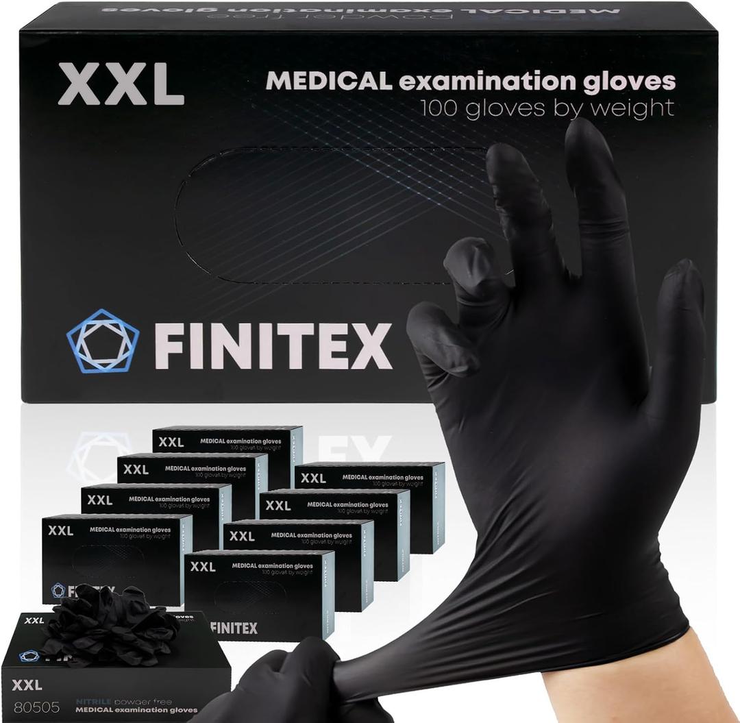 FINITEX Black Nitrile Disposable Medical Exam Gloves 5 mil Powder-free Latex-Free 1000 PCS Examination Glove (Large)