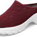 Women's Knitting Platform Orthopedic Clogs Mules Slip On Lightweight Breathable Arch Support Wedge Backless Sneakers Summer Outdoor Non-Slip Slipper Walking Shoes for Daily Work (Red,,8)