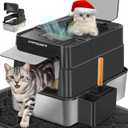 URPOWER Stainless Steel Cat Litter Box with Lid 110 Flip-Top Extra Large Enclosed Litter Box Non-Sticky Metal Pan with High Sided & Scoop, Odor Free, Front & Top Entry, Anti-Leakage, Easy Cleaning