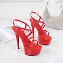 Women'S Strappy Round Open Toe Platform Stiletto Sandals Sexy Adjustable Ankle Strap High Heel Y2k Dress Sandals For Party Prom Party, Red, 8