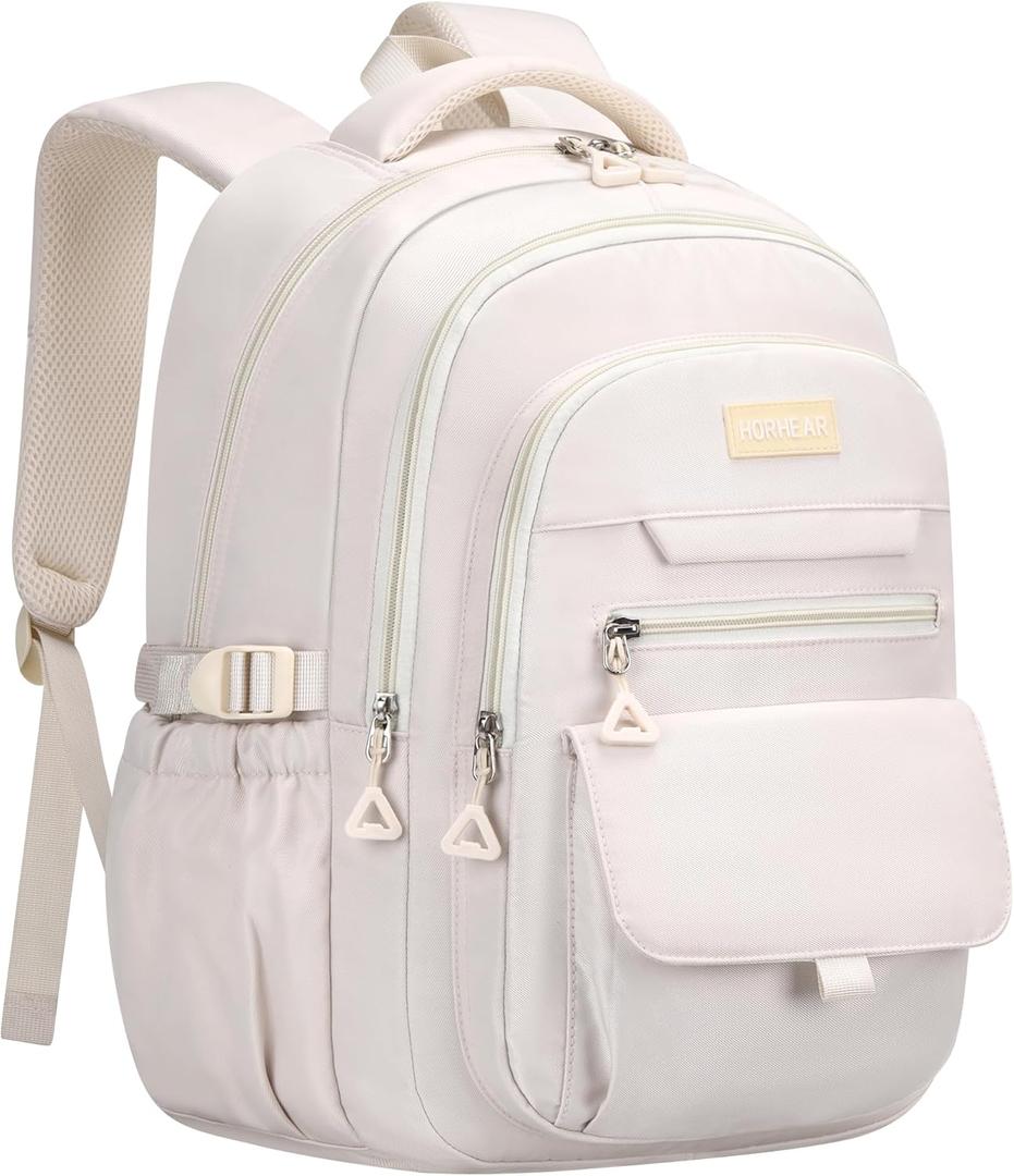 School backpack for Girls, Aesthetic Backpack for Women Cute Bookbag Preppy College (Beige)