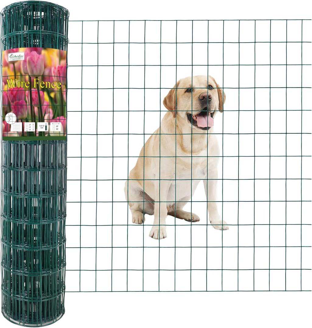 FOREHOGAR Green PVC Coated Welded Wire Fence 36 Inch x 50 Foot, 2 Inch x 3 Inch 16GA, Garden Border Fencing Roll Vinyl Coating Metal Wire Mesh for Yard Vegetable Plant Protection Poultry Netting