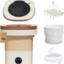 Portable Washing Machine 16L Foldable Mini Washer with Drying Rack,Spin Basket,Top Fill Port,Water Inlet Hose&Drainage PipeCompact Collapsible Laundry Set for Small Clothes,Apartments,Dorms,Travel&RV (Khaki)