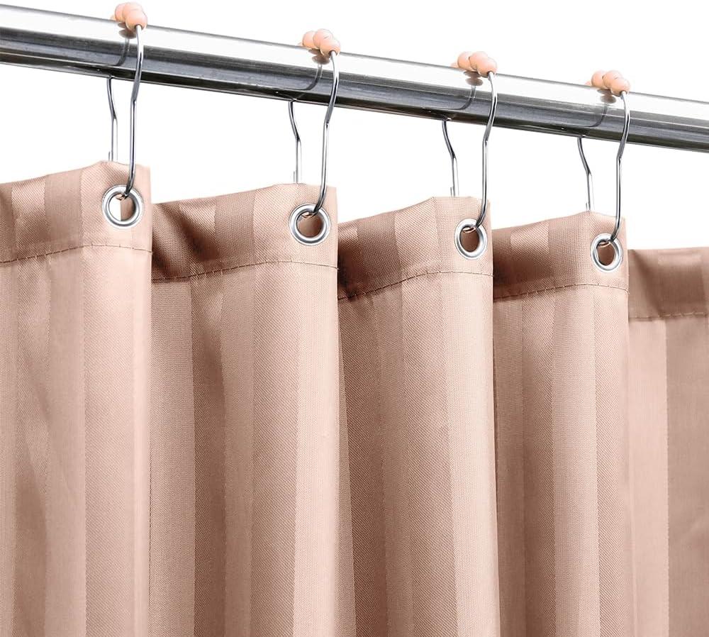 Waterproof Fabric Shower Curtain or Liner with Bottom Weight,72"x72" Ivory Cream Strip Soft Hotel Quality Cloth 2-in-1 Shower Curtain with 12 Metal Grommet Holes, Machine Washable