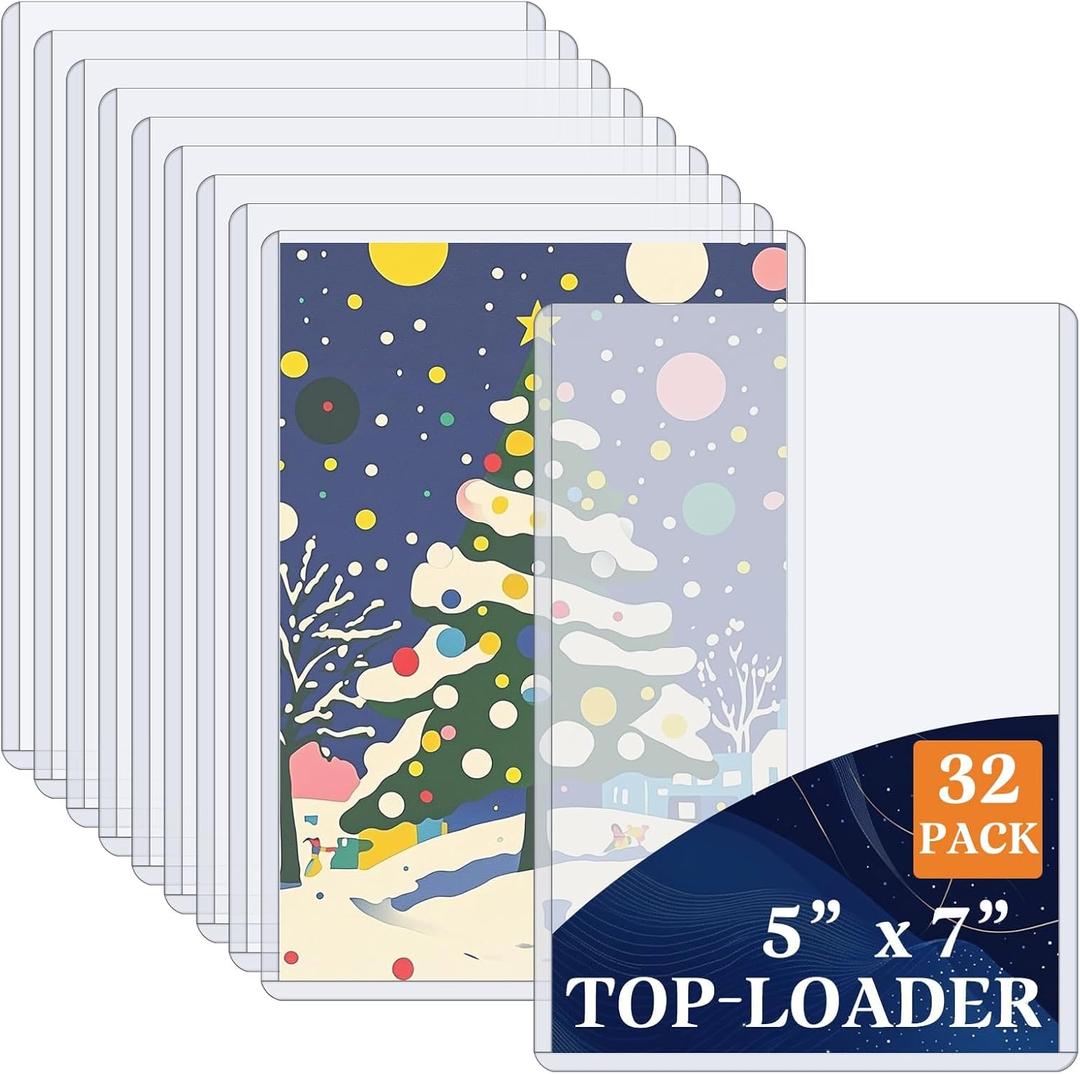 Vmiapxo 32 Pack Toploaders for Cards, 5X7 Photo Sleeves, Rigid Hard Plastic Card Sleeve-Waterproof Photo Holders, Postcard, Trading, Baseball Cards Collector and Protector (Clear Double Side Display)