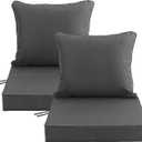 19x19 Inch Patio Chair Cushions Set of 2, Outdoor Furniture Cushions - Removable Cover, Water-Repellent, Fade-Resistant, Non-Slip Bottom & Straps, Replacement for Lawn, Porch & Deck Chair - Dark Grey