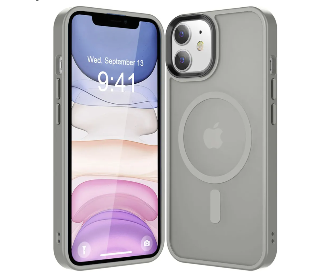 Strong Magnetic for iPhone 11 Case Compatible with Magsafe, [13FT Drop Resistant] Translucent Matte Skin Feeling Back, Aluminum Alloy Keys Shockproof Phone Case, Titanium Gray