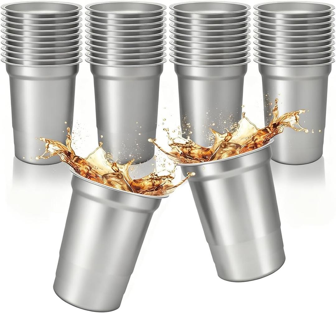 40 Pack 20 oz Aluminum Party Cups,Metal Cups Reusable Aluminum Drinking Cups,Coffee Cups,Disposable Aluminums Beers Cups for Family Gatherings,Outdoor Events and Parties(20oz Silver)