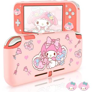 DLseego Little Red Hood Rabbit Switch Lite Protective Case Cute TPU Soft Cover Shock Absorption Anti-Scratch Shell with 2PCS Lovely Bunny Thumb Grips for Switch 2019 Version - Pink