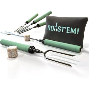 Jolly Green Products Rotating Marshmallow Roasting Sticks for Campfire & Bonfire | Extra Long Hot Dog & Smores Sticks for Fire Pit | Camping Smores Kit | Retractable Campfire Skewers | Set of 5