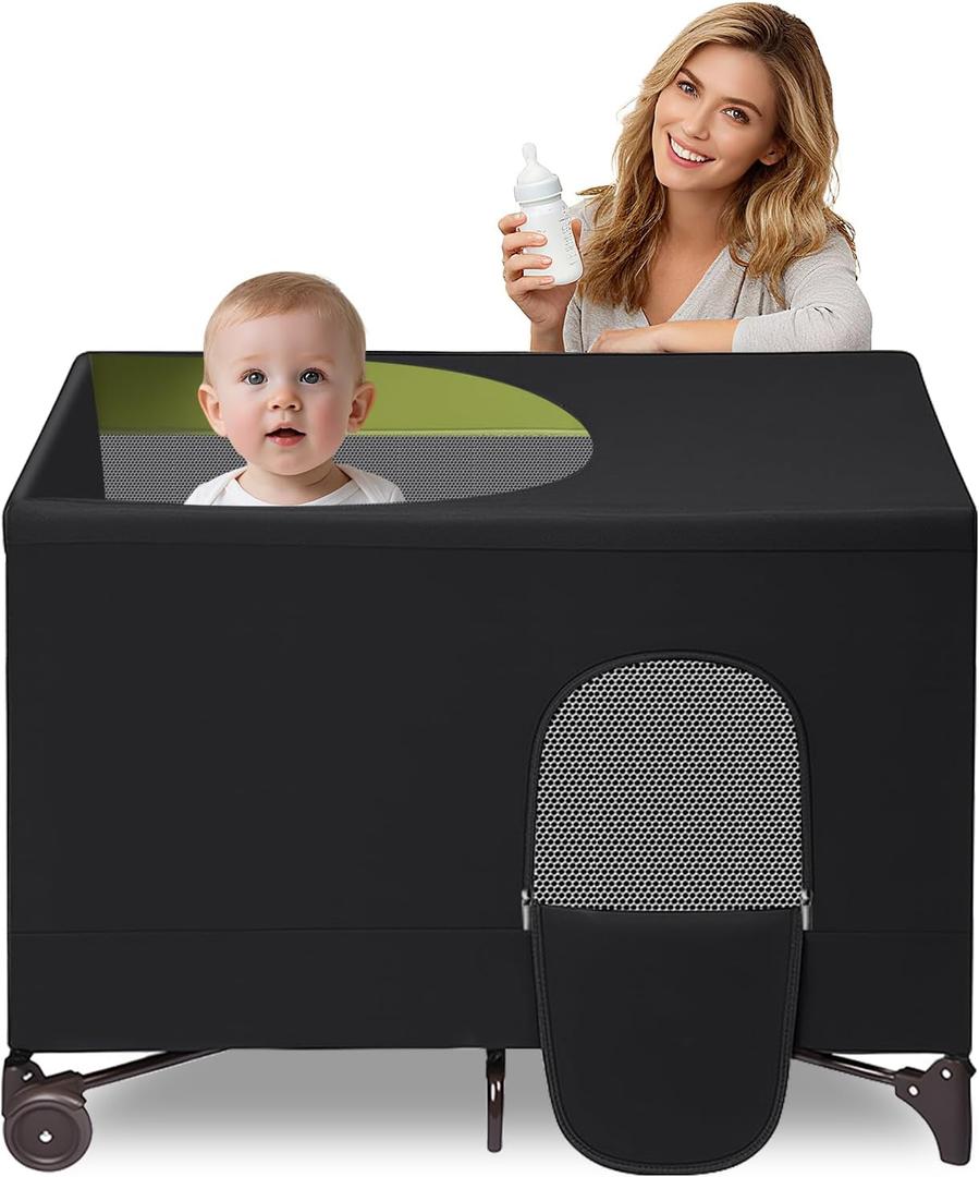 Breathable Pack n Play Blackout Cover, Portable Stretchy Netting Cover for Indoor Outdoor Travel Playard