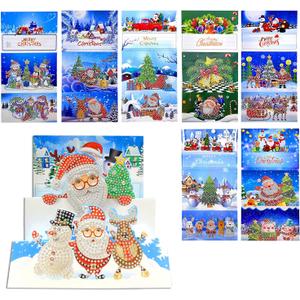 SKRYUIE DIY 5D Diamond Painting Christmas Card Set for Adults Full Diamond Round Diamond Art Kits for Adults Card, Mosaic Making Greeting Card with Envelope for Family and Friends-8 Piece Set