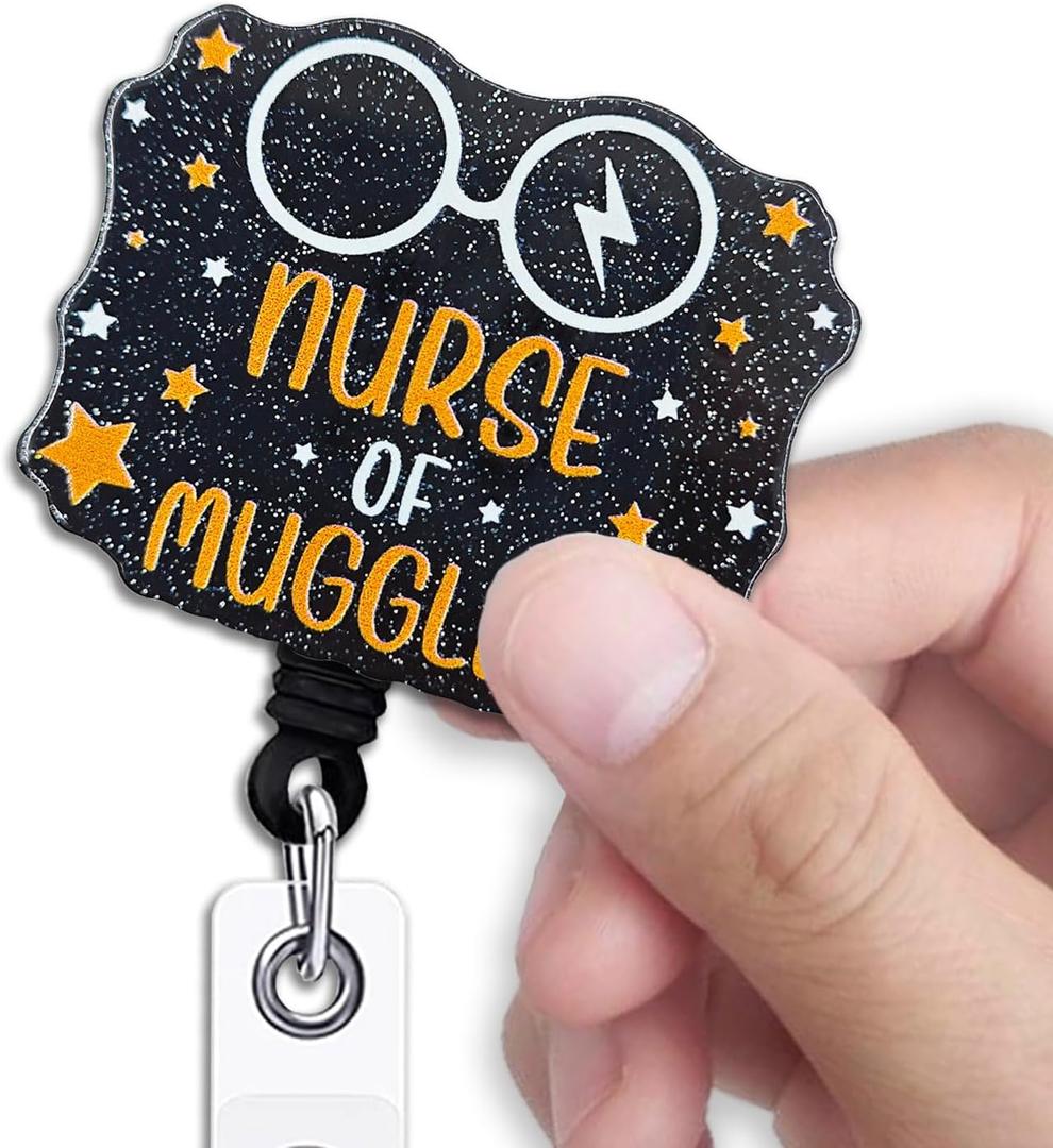 Funny Nurse Retractable Badge Reel, Nurse of Black Glitter Badge Reel with Alligator Clip, Acrylic Medical Badge, Funny ID Card Badge Holder Gift for RN CNA Nursing Doctor Student Assistant