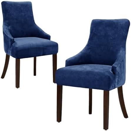 WENZMOC Wingback Dining Chair Covers Soft Velvet Wingback Chairs Covers Washable Wing Back Chair Slipcover Velvet Wing Chairs Protector for Dining Living Room Banquet (Navy, 2PCS)