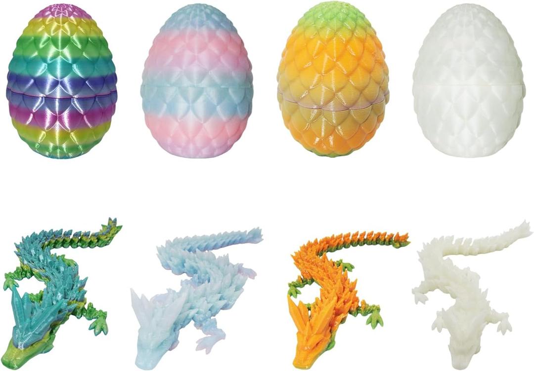 2 x 3D Printed Dragon Eggs with Mini Articulated Crystal Dragons Inside - 7in Multicolor Fantasy Decor, Collectible Figurines for Kids & Adults - Perfect Christmas Ornament & Easter Basket Gift (4PCS-02)