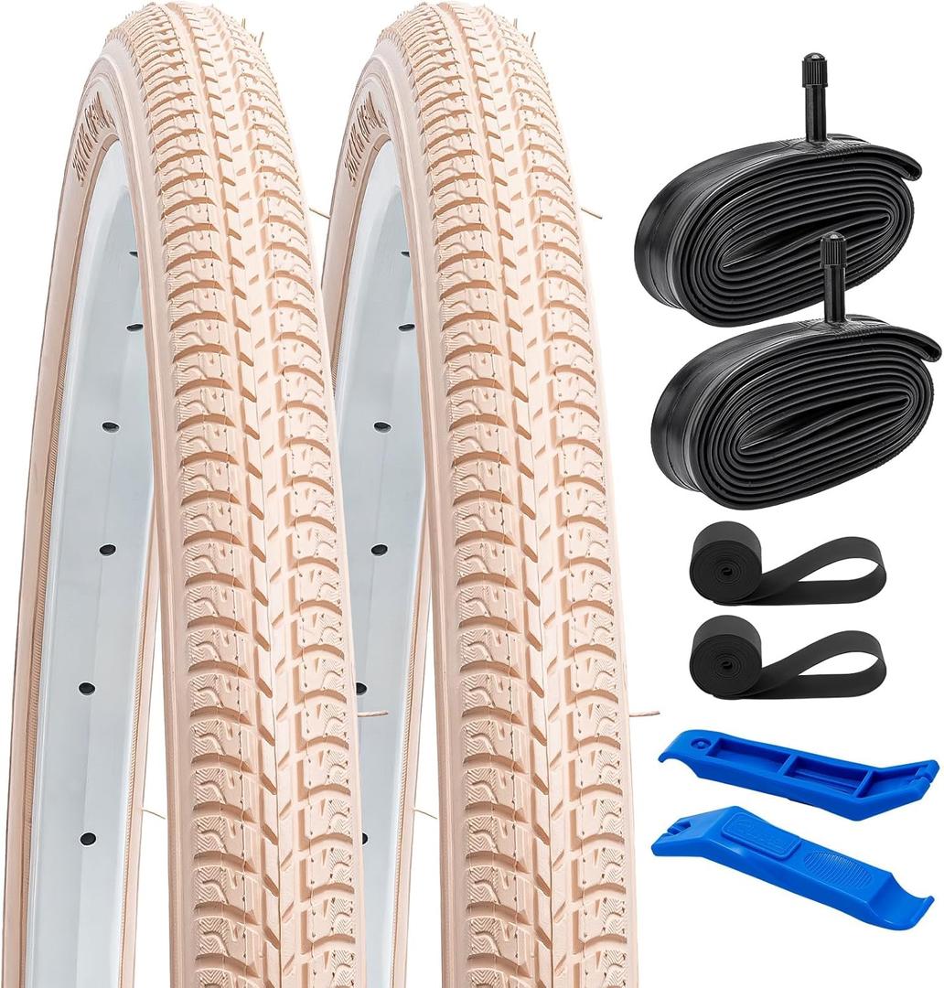 YUNSCM 2-PCS 26x1 3/8 (37-590) Pink Bike Tires and 26x1 3/8" Heavy Duty Bike Tubes Schrader Valve with 2 Rim Strips Compatible with Road Bike 26 x 1 3/8 26x1 3-8 Bicycle Tires and Tubes (Y-1212)