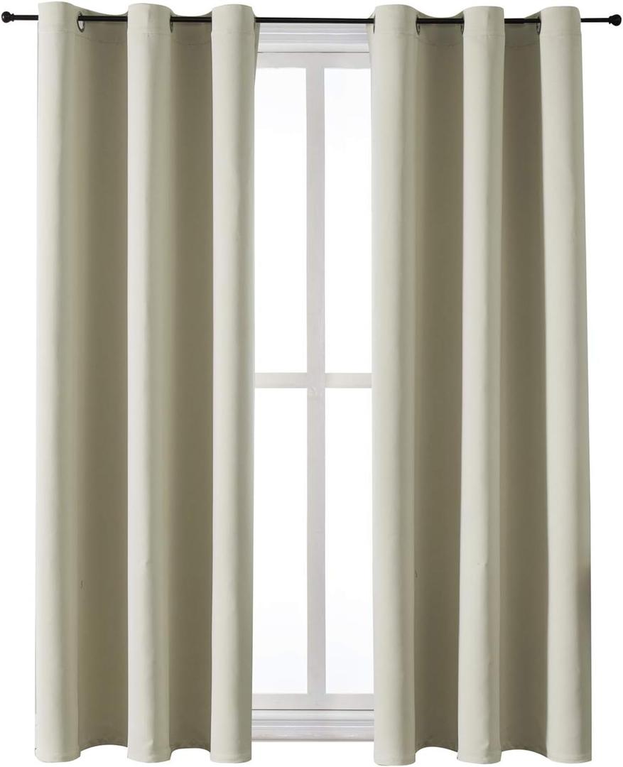 ChrisDowa Grommet Room Darkening Curtains for Bedroom and Living Room - 2 Panels Set Thermal Insulated Blackout Curtains (Beige, 42W x 63L)
