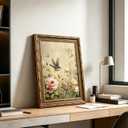 Vintage Gold Framed Bird Wall Art Spring Cottagecore Painting Canvas Sparrow And Butterfly In The Rose Bush Picture Wall Decor Whimsical Floral Aesthetic Print Artwork For Living Room Bedroom