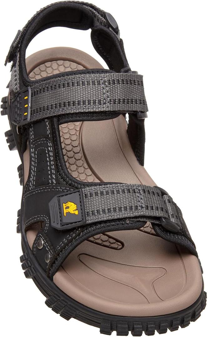 CAMEL CROWN Men's Water Sandals Waterproof Arch Support Hiking Sandals Comfort Leather Sandals Adjustable Athletic Outdoor Sandals for Summer Beach Trail Walking (11, Black/Grey)