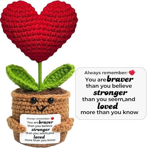 Mini Funny Positive Crochet Flower Gifts - Emotional Inspirational Support Gift for Women Men Coworker Friends, Small Birthday Gift Valentines Day Gifts Easter Present for Teens Girl Daughter Son Pack of 2