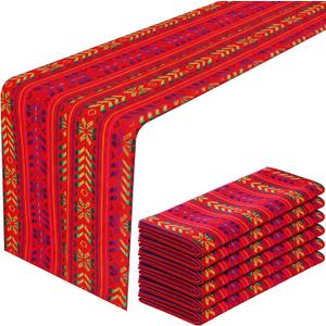 6 Pcs Mexican Table Runners 13x84 Inch Boho Fiesta Table Runners Linen Handwoven Gift Set for Cinco De Mayo Easter Wedding Dia De Los Muertos Party Farmhouse Dining Decor