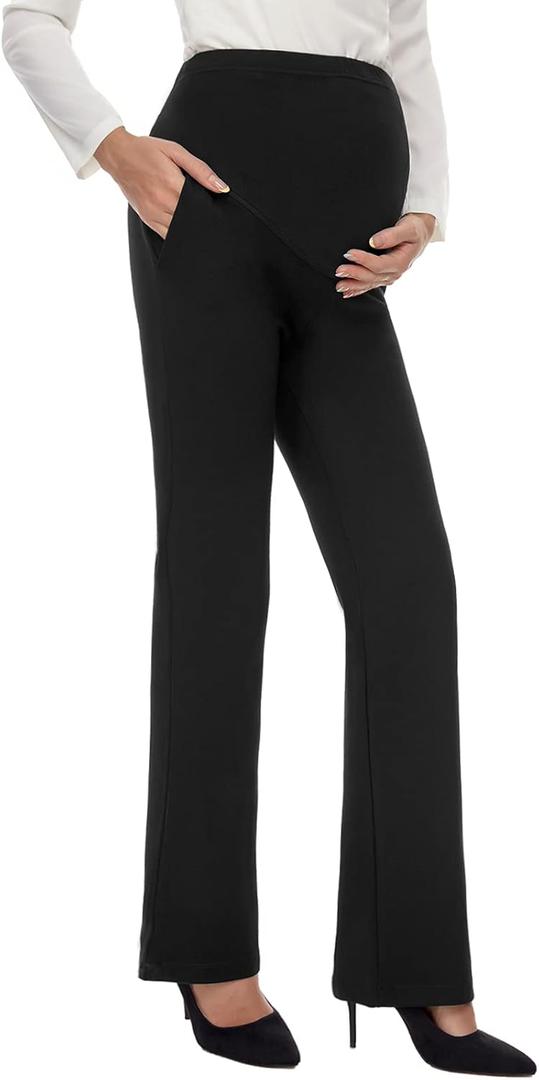 Tapata Women's Maternity Pants 28" 30" 32" Bootcut Dress Pants with Pockets Over Belly Pregnancy Work Pants Over-Bump Casual (Black, XX-Large/32" Inseam)