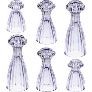 Lysenn Glass Candle Stick Holder Set of 6  Premium Taper Candle Holders for Romantic Ambiance - Candle Sticks Holder Decor for Special Occasions - Purple