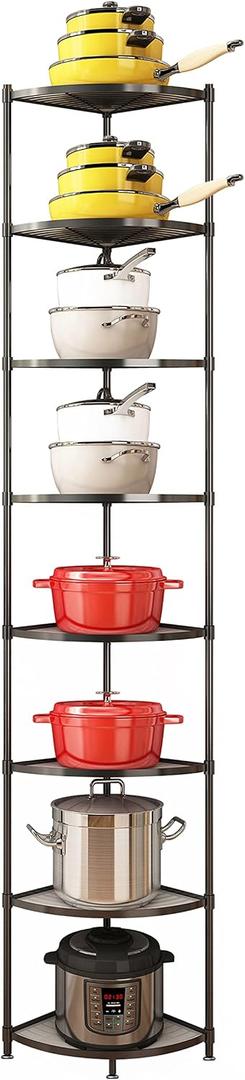 8-Tier Kitchen Pot Rack, Cookware Stand Storage Organizer Multi-Layer Corner Shelf Stand Metal Shelves for Kitchen