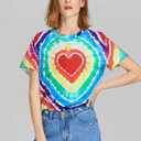 Pride Shirt Women LGBTQ Equality Shirts Rainbow Shirt Heart Graphic Tees Casual Summer Short Sleeve Tops (Medium, Multicolor-1)