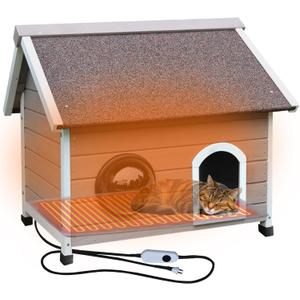 Rockever Heated Outdoor Cat House, 100% Weatherproof Heated Cat House for Outside Cats Winter with Heating Pad, Safe Escape Door and Clear Windows for 2 Cat