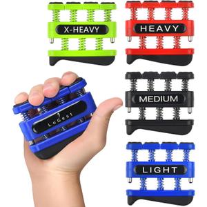 Finger Strengthener - Finger Exerciser for Forearm and Hand Strengthener - Hand Grip Workout Equipment for Musician, Rock Climbing and Therapy (4 Pack - Blue Black Red Green)