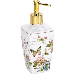 Avanti Linens - Lotion Pump/ Soap Dispenser, Ceramic Countertop Accessories, Artistic Home Decor (Butterfly Garden Collection)