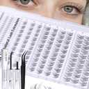 ALICE Short Lash Clusters Kit 8mm-10mm-12mm Natural Clear Band Cluster Eyelash Extension Kit Wispy Eyelash Clusters Kit with Bottom Lashes Bond and Seal DIY at Home