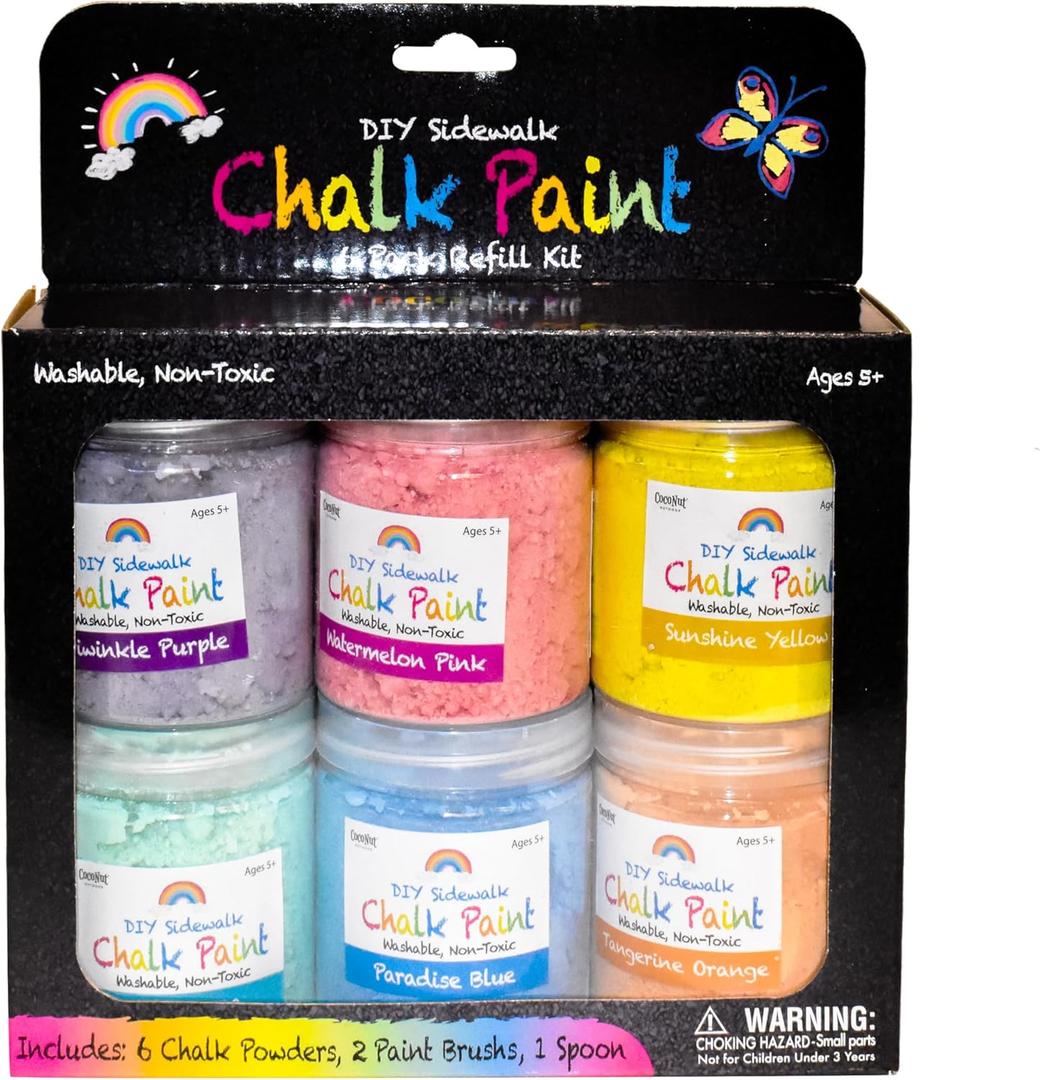DIY Sidewalk Chalk Paint 6pk Kit - Non-Toxic, Washable Powdered Chalks - Simply Mix in Water and Use a Paintbrush to Create Colorful Artwork on the Sidewalk or Chalkboard, For Kids Ages 5+