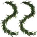 Christmas Cedar Garland,2Pcs 6ft Real Touch Cedar Pine Garland for Mantle Fireplace Outdoor Indoor Christmas Decorations