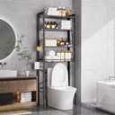 Over-The-Toilet Storage Rack 4-Tier,Bathroom Organizer Shelf Over Toilet,Adjustable Wooden Shelves and Basket,Freestanding Above Toilet Shelf,Space Saver for Rooms(Black Rack-Black Shelves), Large