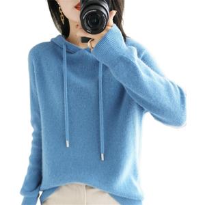 Womens Cashmere with Pullovers,Winter Casual Knitting Hoodie Fashion Sweater,Fall Drawstring Thick Sweater (XX-Large, Blue)