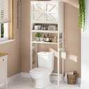 Over The Toilet Storage Cabinet - Bathroom Shelves Above Toilet Freestanding Organizer Shelf with Doors Narrow Floor Stand Rack Farmhouse Wood 71" Tall, Distressed White