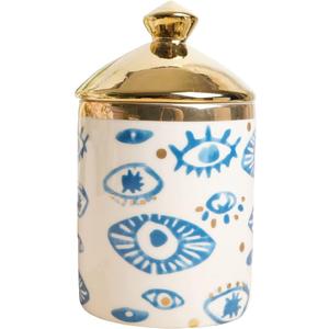 Big Eye Aromatherapy Candle Jar With Lid Ceramic Makecup Cotton Swab Holder Home Decorative Bottler, Home Fireplace Kitchen Dining Decor For Living Room Knick Knacks Candle Holder (F67)